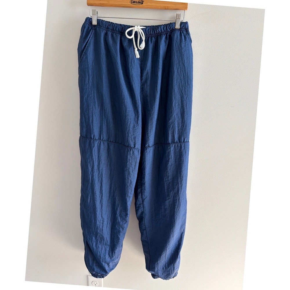 Vintage Todd 1 Mens Blue Nylon Windbreaker Track Pants L Drawstring Elastic Cuff